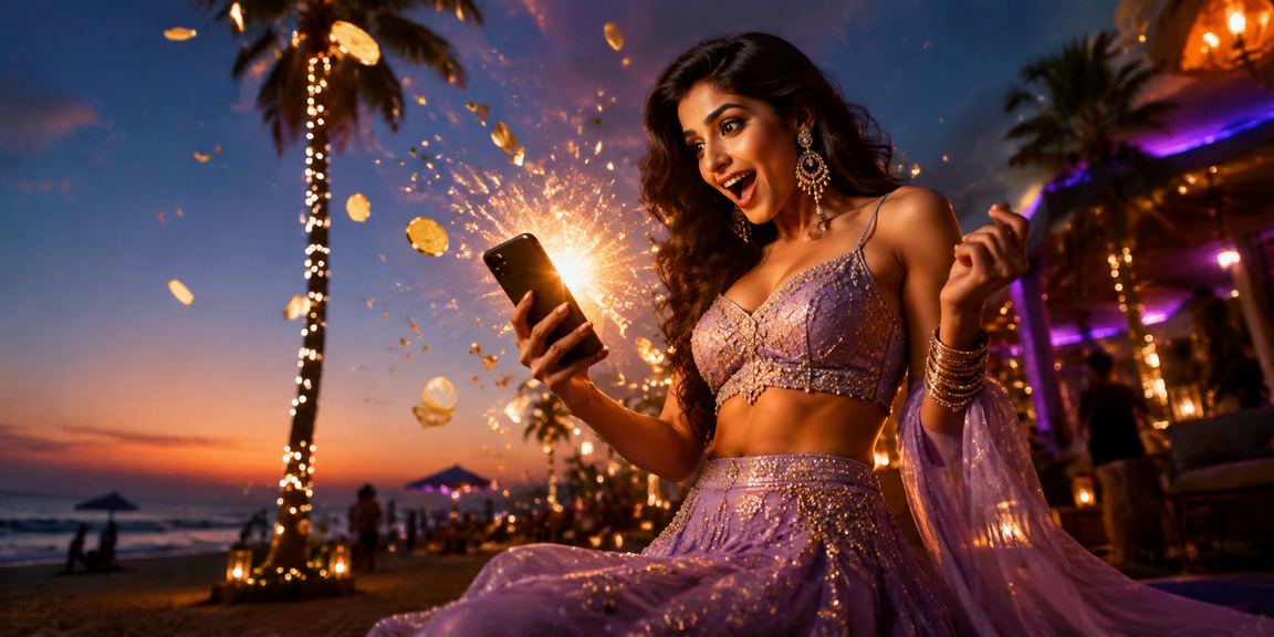 Mobile payment usage at Goa beach with Bollywood fans